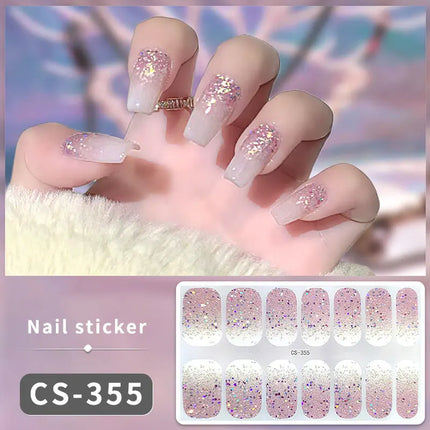 Pink Glitter Nail Stickers Full Cover Diy Manicure Deluxe by zapcart