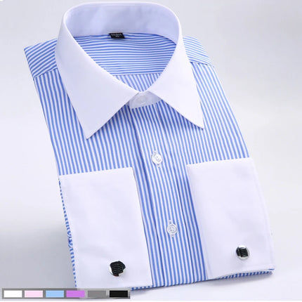 Men's French Cuff Dress Shirt White Long Sleeve CN Zhejiang by zapcart
