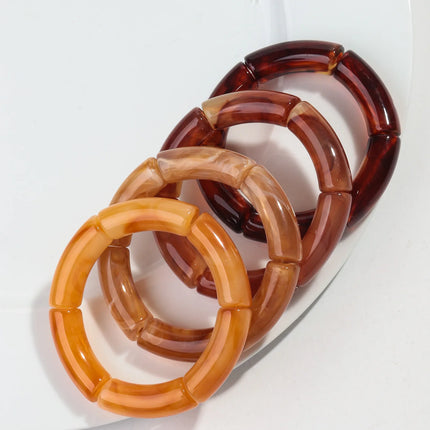 New Bamboo Tube Acrylic Stack Elastic Bracelets set for Women Men Vintage 4pcs Chunky Big Elbow Beaded Cuff Bangle Boho Jewelry by zapcart