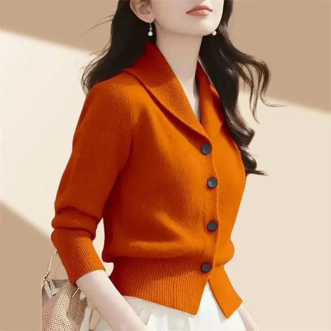 Womens Turndown Collar Knit Cardigan Sweater Premium Korea by zapcart