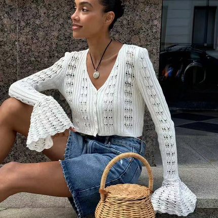 Taruxy Hollow Knitted Cardigan Womens Lightweight Layer by zapcart