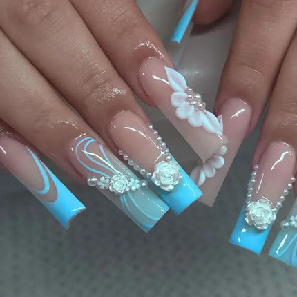 Press On Nails White Butterfly Pearls For Trendsetters 24pcs by zapcart