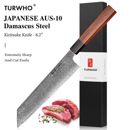 TURWHO Hand Forged Japanese Santoku Knife Damascus Steel Pro