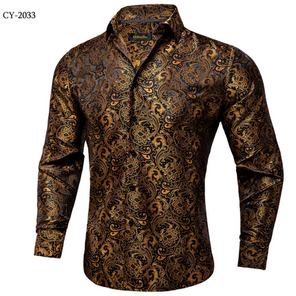 HenanChoice Mens Jacquard Paisley Shirt Long Sleeve Luxury by zapcart