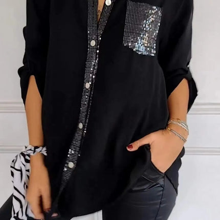 Women V-Neck Sequin Blouse Long Sleeve Chic Office Casual by zapcart