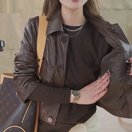 Womens Leather Jacket Lightweight Loose Fit Casual Korean by zapcart