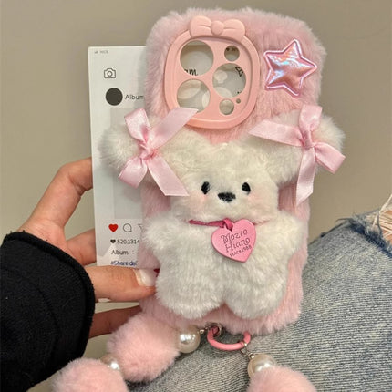 Choice Pink Plush 3D Doll Case With Chain For iPhone 11-16 by zapcart