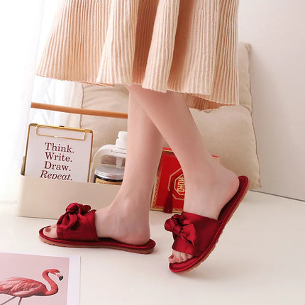 Wedding Slippers For Couples Satin Bow Flat Shoes Gift by zapcart