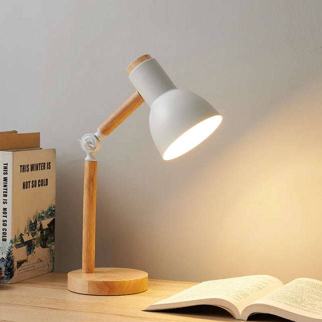 Creative Nordic Table Lamp Wooden Art LED Turn Head Simple Bedside Desk Light/Eye Protection Reading&Bedroom Study Lamp by zapcart