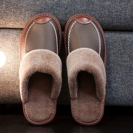 FONGIMICCN Men Winter Leather Slippers Velvet Waterproof by zapcart