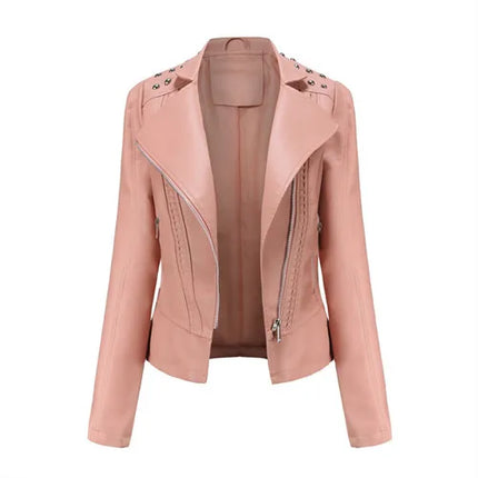 Trendy Faux PU Leather Jacket Women Slim Fit Zipper Pockets by zapcart
