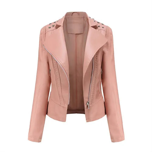 Trendy Faux PU Leather Jacket Women Slim Fit Zipper Pockets by zapcart