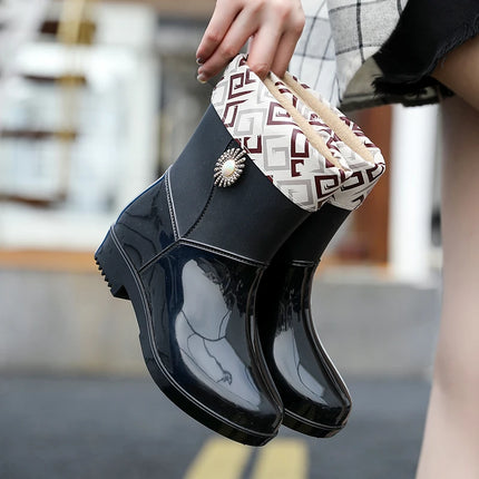 Women Waterproof Rain Boots Non Slip Mid Calf Winter Shoes by zapcart