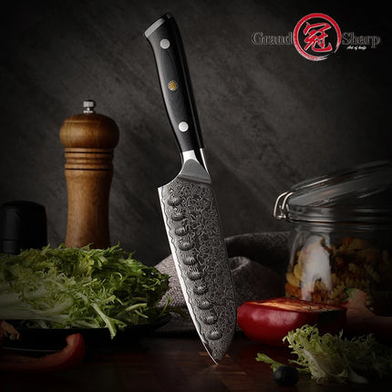 GrandSharp Santoku Knife 5 Inch AUS10 Damascus Steel Chef
