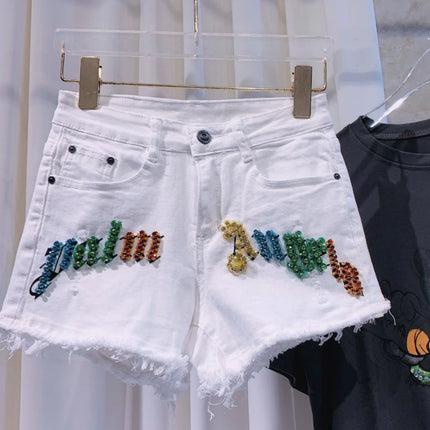 New Trendy Brand White Denim Shorts For Women High Waist by zapcart