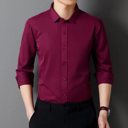 Faboten Mens Long Sleeve Shirt Solid Color Soft Fit by zapcart