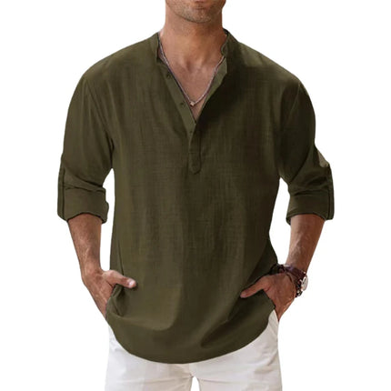 Animal Game Cotton Linen Shirts for Men Lightweight Henley by zapcart