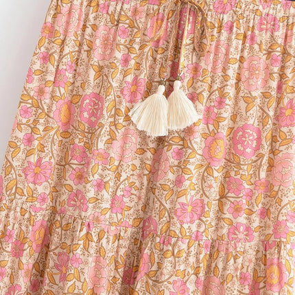 Boho Queens Pink Floral Maxi Skirt For Women Beach Vacation by zapcart