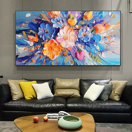 Abstract Golden White Flowers Painting Fujian Living Room by zapcart