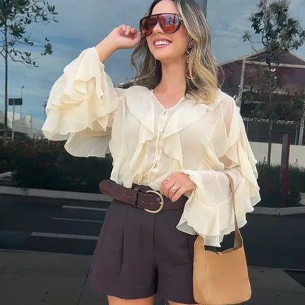 Trafza Women V Neck Blouse Elegant Workwear Polished by zapcart