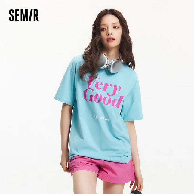 Semir Women Mid Length Letter Print Moisture Wicking Tee by zapcart