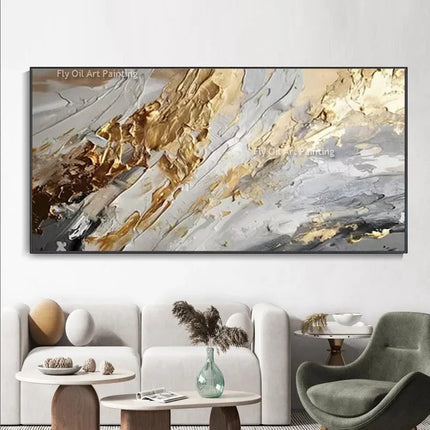 Form Abstract Golden White Knife Oil Painting Wall Art Gift by zapcart