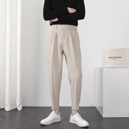 Neverfunction Mens Slim Pleated Tapered Korean Pants by zapcart