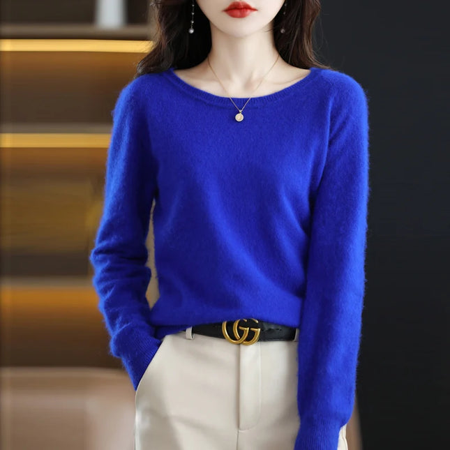 Mink Cashmere O Neck Sweater For Women Large Size Soft by zapcart
