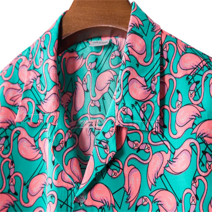 CN Jiangxi Men Quick Dry Beach Shirt Hawaiian Flamingo by zapcart