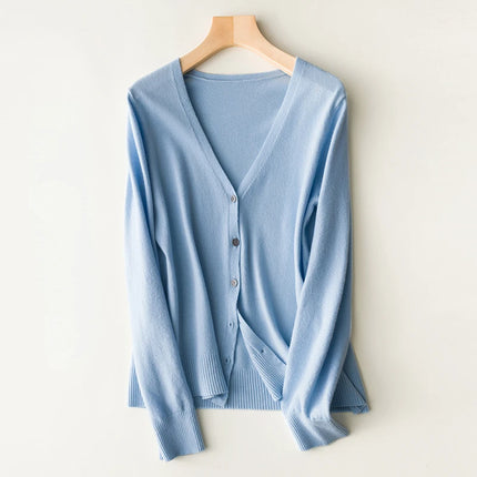 Women Cardigans 2032 Single Breasted V Neck Knit Outerwear by zapcart