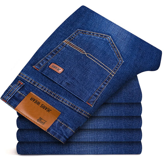 Brother Wang Mens Autumn Classic Fitted Stretch Jeans by zapcart