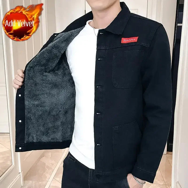 Shangkaka Men's Denim Jacket Warm Padding Winter Outerwear by zapcart