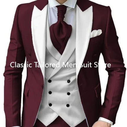 CN Jiangsu Mens 3 Piece Suit Purple Peak Lapel Luxury by zapcart