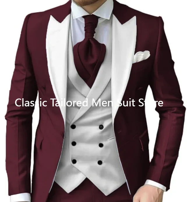 CN Jiangsu Mens 3 Piece Suit Purple Peak Lapel Luxury by zapcart