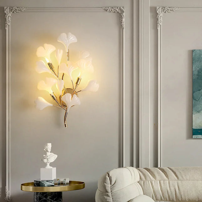 IWP Romantic Flowers LED Wall Lamp Gold Sconce For Foyer