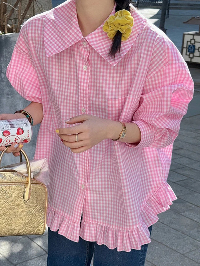Jmprs Loose Plaid Shirt Women Relaxed Fit Casual Spring by zapcart