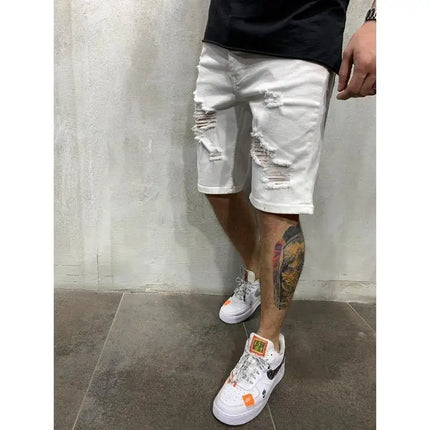 Longchengyixi Mens Ripped Tassel Denim Shorts Casual Summer by zapcart