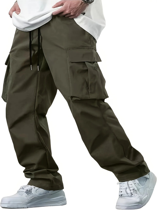 CN Zhejiang Mens Work Pants Drawstring Multi Pocket Casual by zapcart