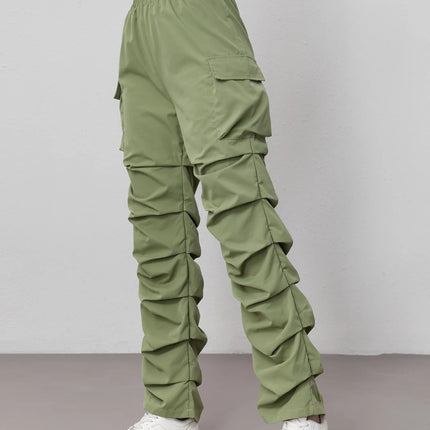 Womens Elastic High Waist Cargo Pants With Large Pockets by zapcart