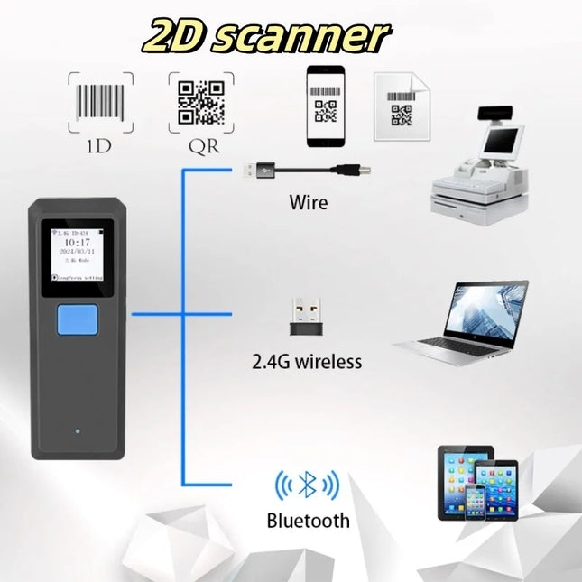 YuNew Bluetooth Barcode Scanner 1D 2D QR Portable Logistics by zapcart