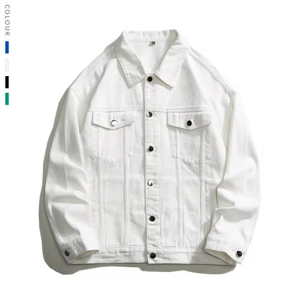 2024 Autumn Men's Oversize White Denim Jacket Fashion Streetwear Cotton Casual Loose High Quality Jean Coats Blue Green Black by zapcart