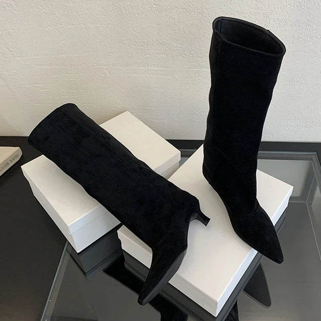 Liyke Autumn Knee High Boots Women Pointed Toe Low Heel by zapcart