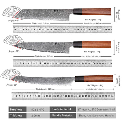 TURWHO Hand Forged Japanese Santoku Knife Damascus Steel Pro