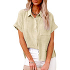 Women's Cotton Linen Blouse Loose Fit Short Sleeve Summer by zapcart