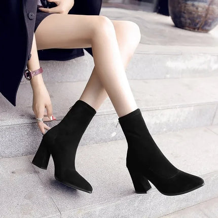 YBQJOOCN Ankle Chunky Chelsea Boots Women Suede Pointed