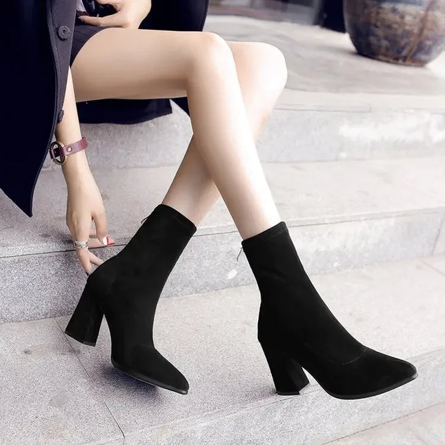 YBQJOOCN Ankle Chunky Chelsea Boots Women Suede Pointed
