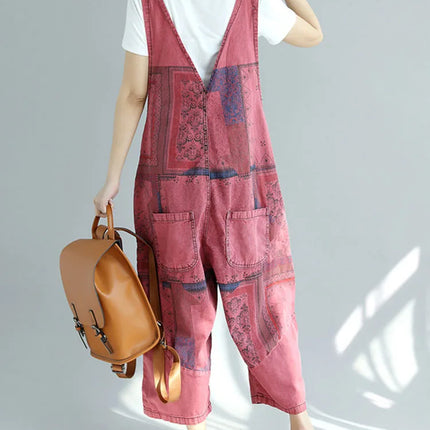 Amax LuluE Patchwork Denim Overalls for Women Vintage Style by zapcart