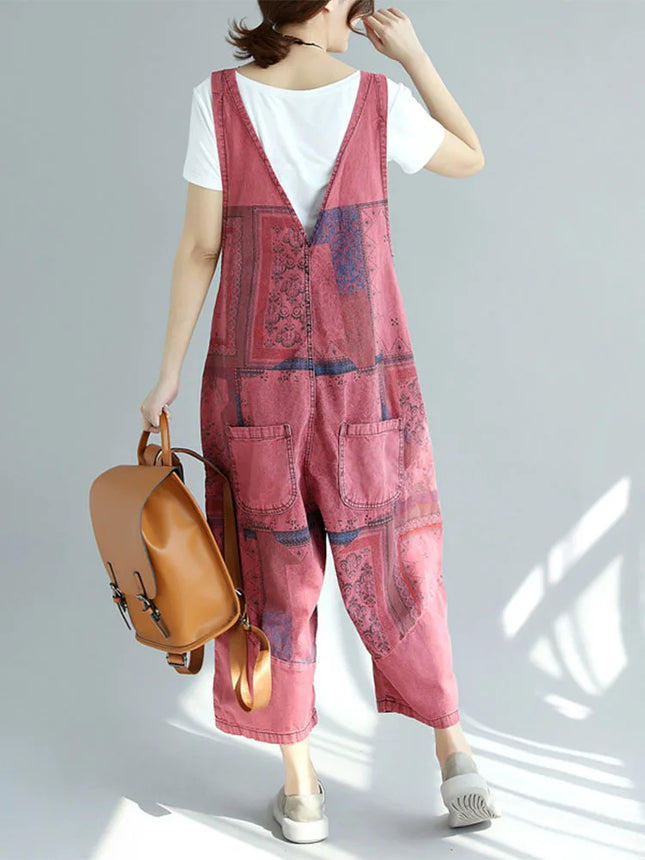 Amax LuluE Patchwork Denim Overalls for Women Vintage Style by zapcart