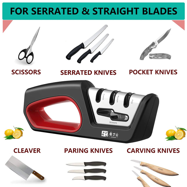 Four in one kitchen sharpener restores serrated blade knives and scissors, diamond tungsten steel ceramics by zapcart