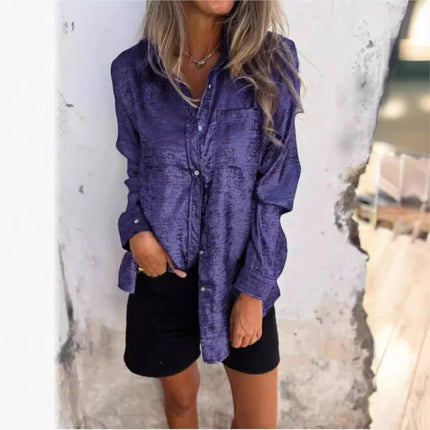 Shinny Golden Long Sleeve Blouse For Women Vintage Loose by zapcart